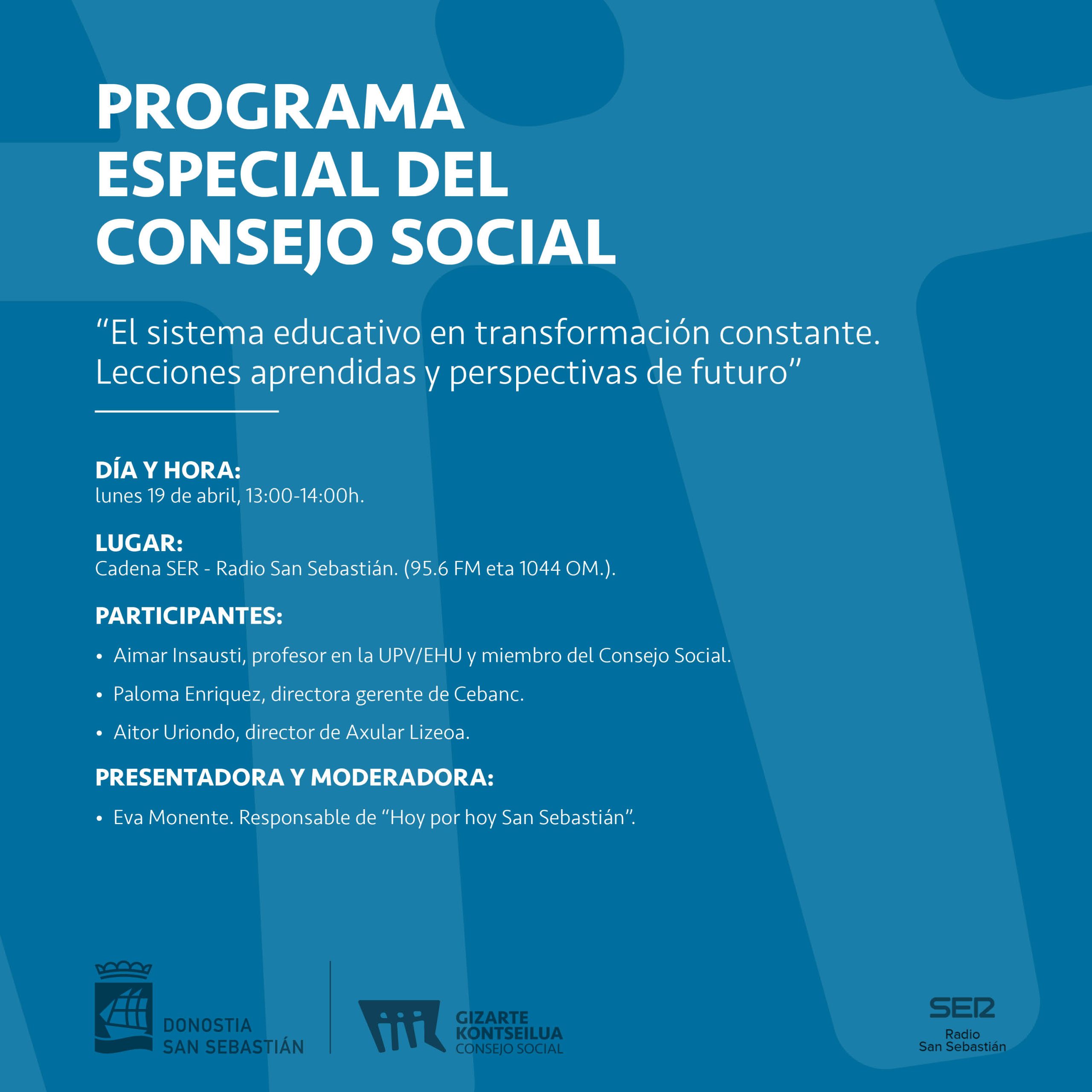 La transformación del sistema educativo a debate en el próximo programa especial del Consejo Social en Radio San Sebastián – Cadena SER
