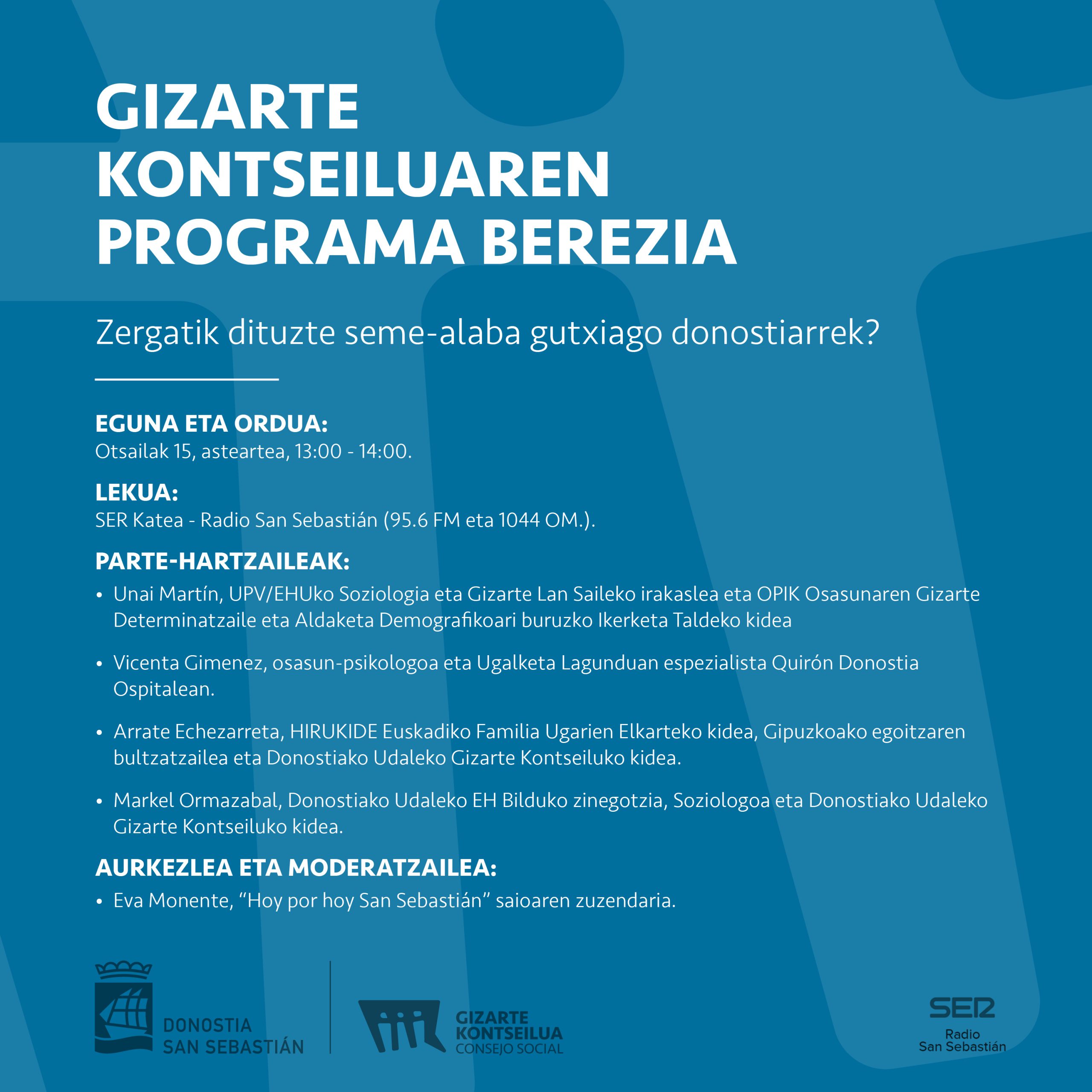 Gizarte Kontseiluaren saio berezia Cadena SER – Programa especial del Consejo Social Cadena SER