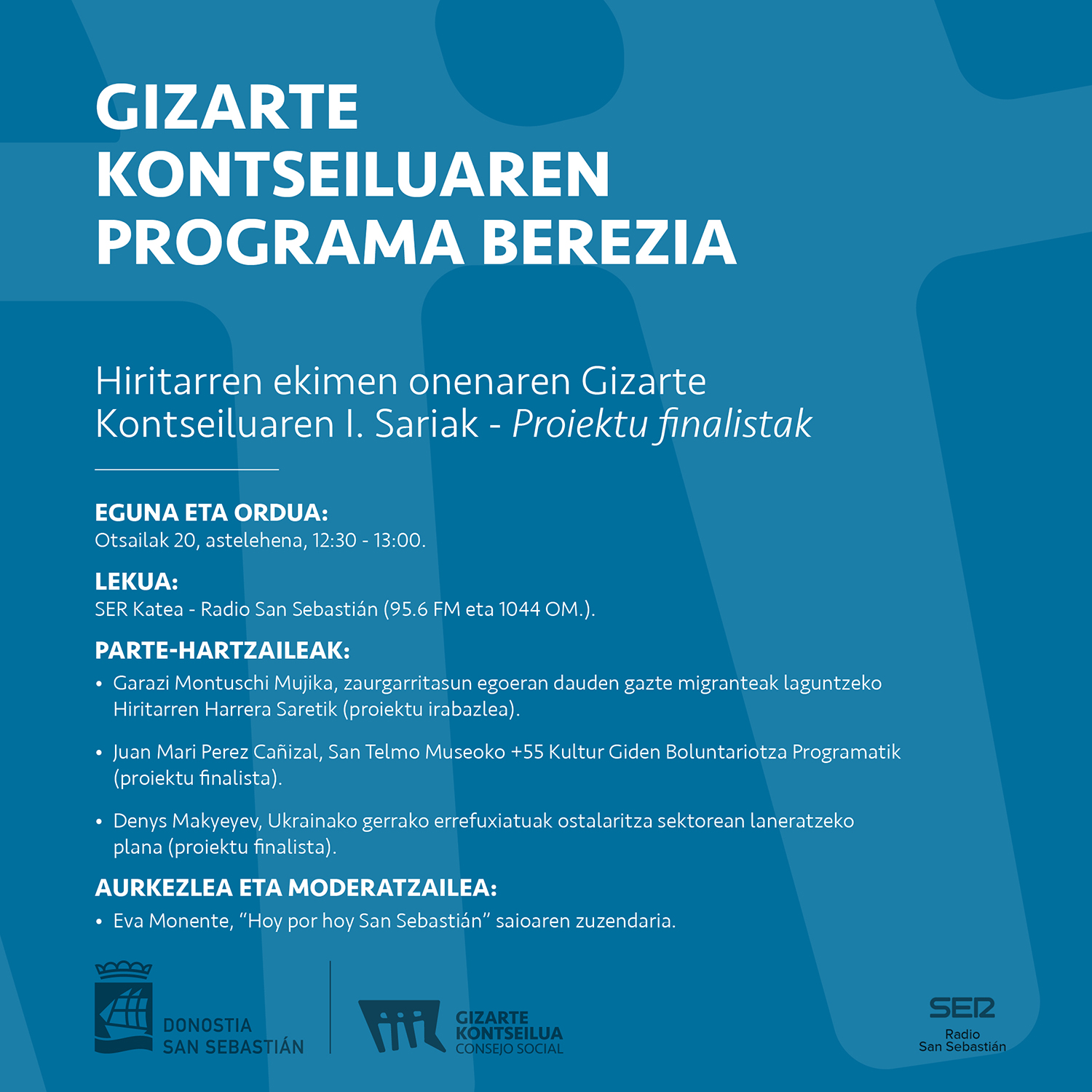 Los proyectos finalistas del I. Premio del Consejo Social, en Radio San Sebastián – Cadena SER