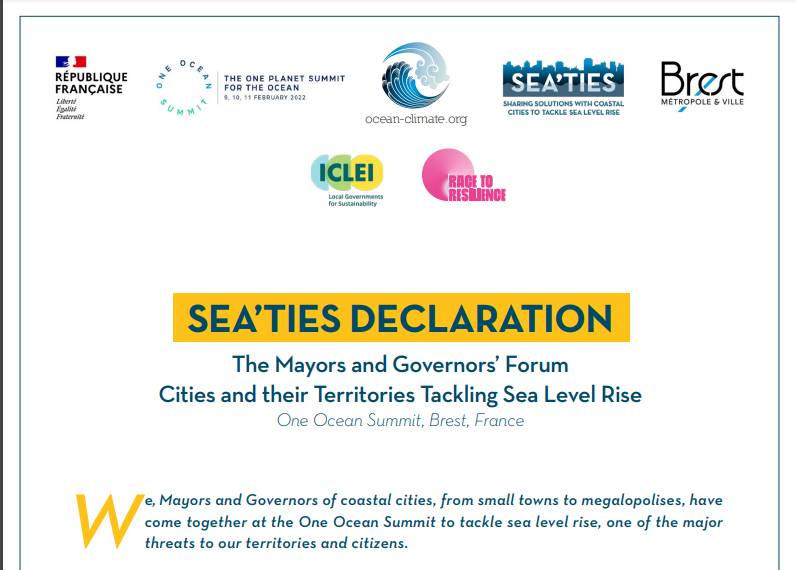 Los máximos representantes de 33 ciudades costeras de todo el mundo se han unido a la Sea’ties Declaration